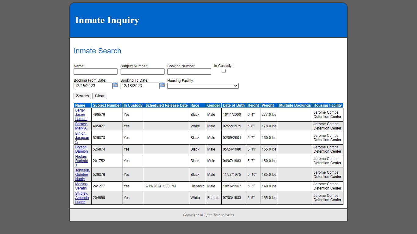 Inmate Inquiry - Inmate Search