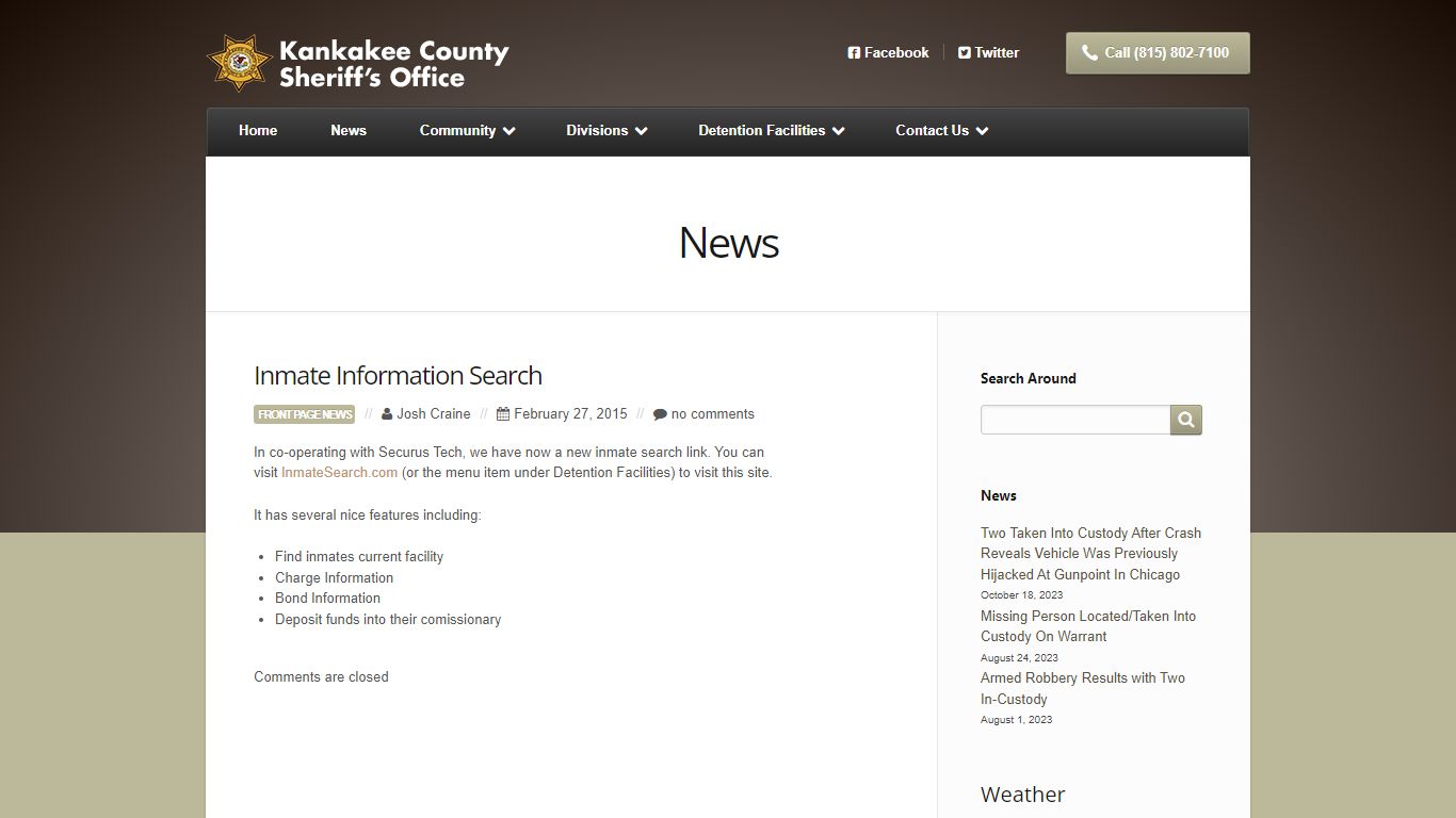 Inmate Information Search | Kankakee County Sheriff